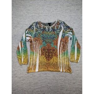 Carole Little Blouse Top Embellished Jewel Neck XL Fairycore Boho Abstract Artsy